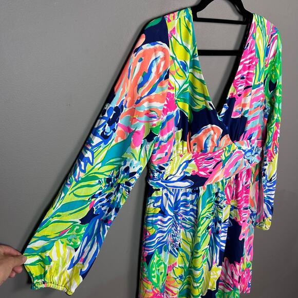 Lilly Pulitzer dress XL Fleur Resort Floral Colorful fit flare wrap RECENT - Picture 2 of 12
